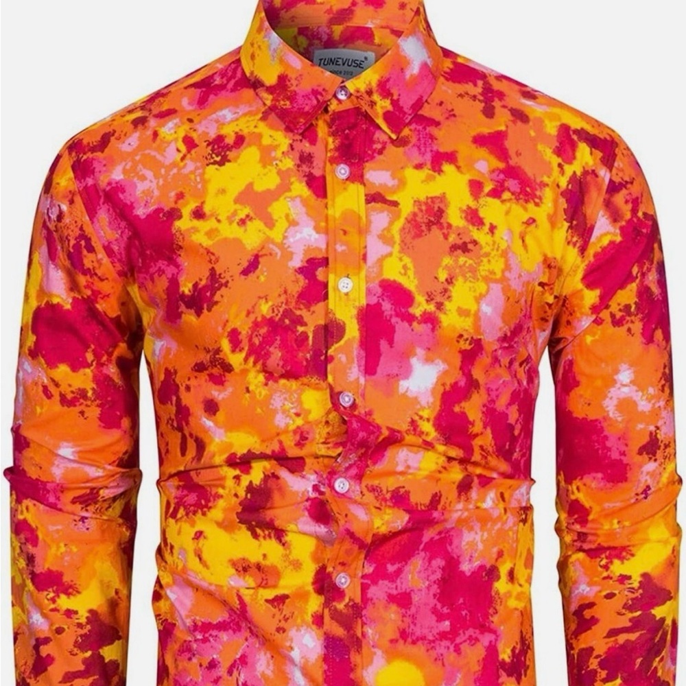 TUNEVUSE Men's Multicolor Casual Shirt Button Down 100% Cotton   Size large